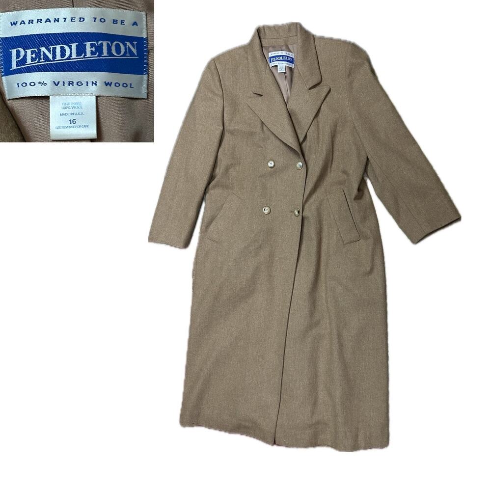 Pendleton Neutral Wool Double Breasted Long Trench Coat / size 16 -